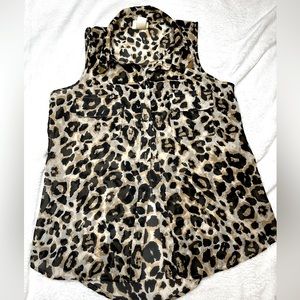 🐆Self Esteem - Sheer Cheetah Print button down Tank Top Small